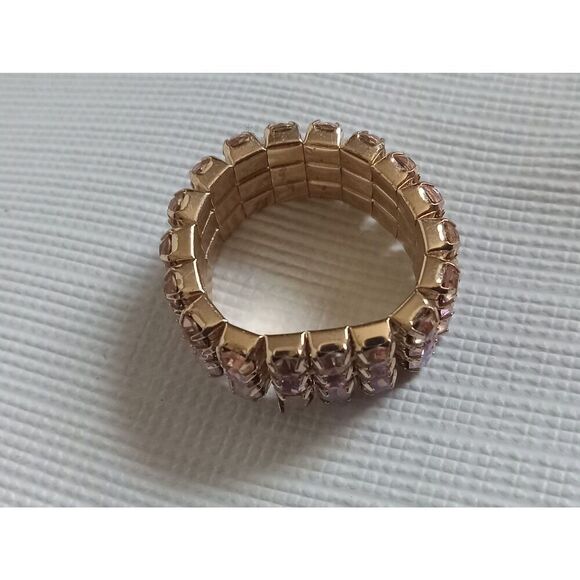Gold Toned Metal Pink and Orange Rhinestone Encrusted Stretchy Elasticized Ring - Picture 5 of 7